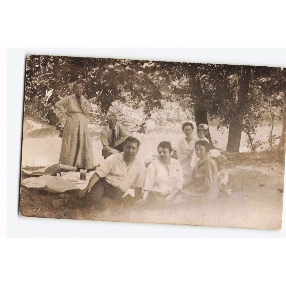 Vintage 1916 RPPC Family Picnic River Scene Postcard St Louis RPO Postmark